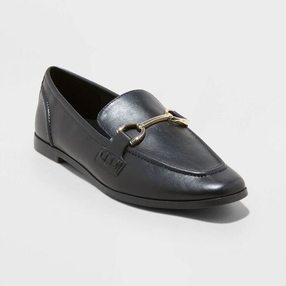 A New Day - A New Day Women's Faux Leather Slip On Casual Loaf Black - Picture 1 of 4
